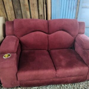 Maroon Suede 2 Seater Sofa with Built In Cup Holders
