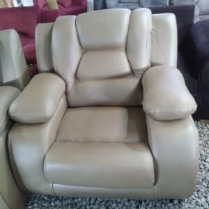Beige Leather Single Seater Recliner Style Armchair